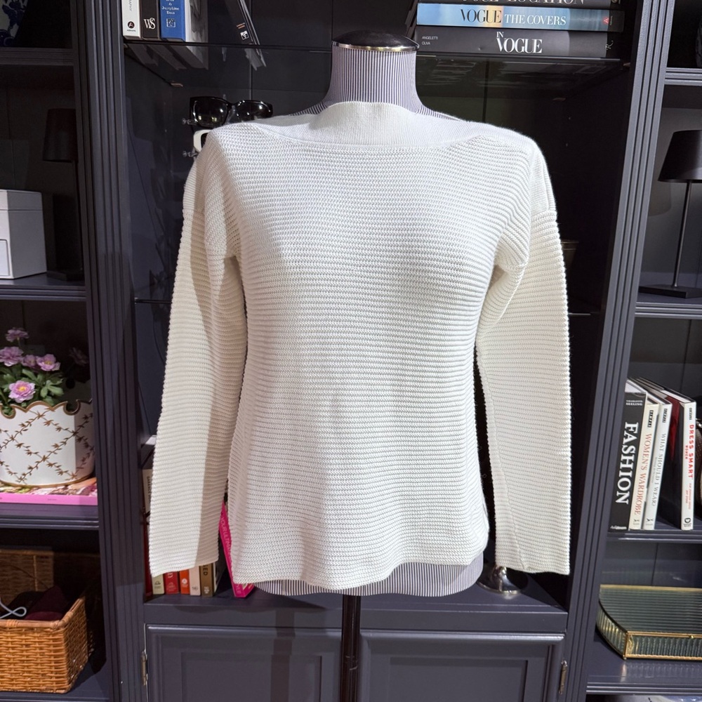 Kinross White Garter Stitch Boatneck Sweater – Size M